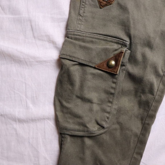Ralph Lauren Women's Olive Green Cargo Pants Leather Trim Zipper Pockets Size 2 - Picture 9 of 14